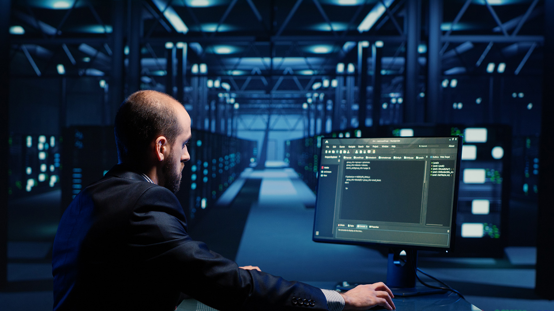 Network engineer working on a computer.