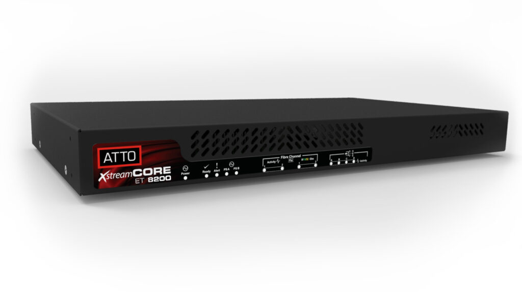 ATTO XstreamCORE 8200 Ethernet to SAS intelligent bridge.