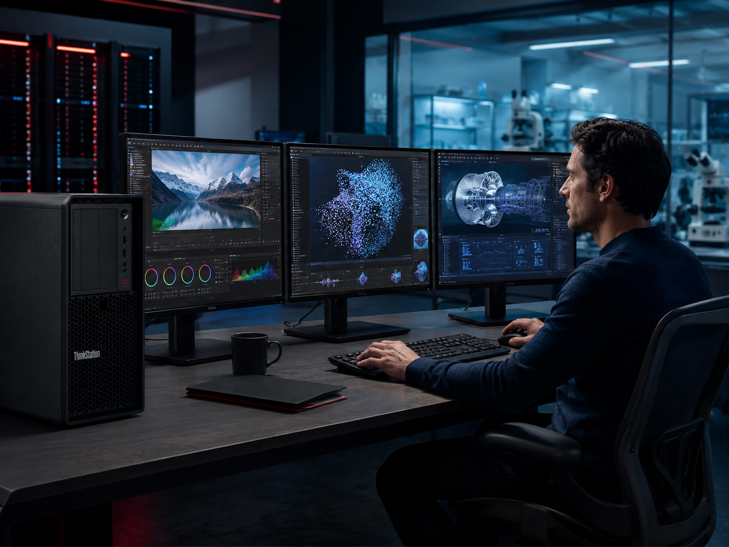 Cinematic High-Tech Research Workstation