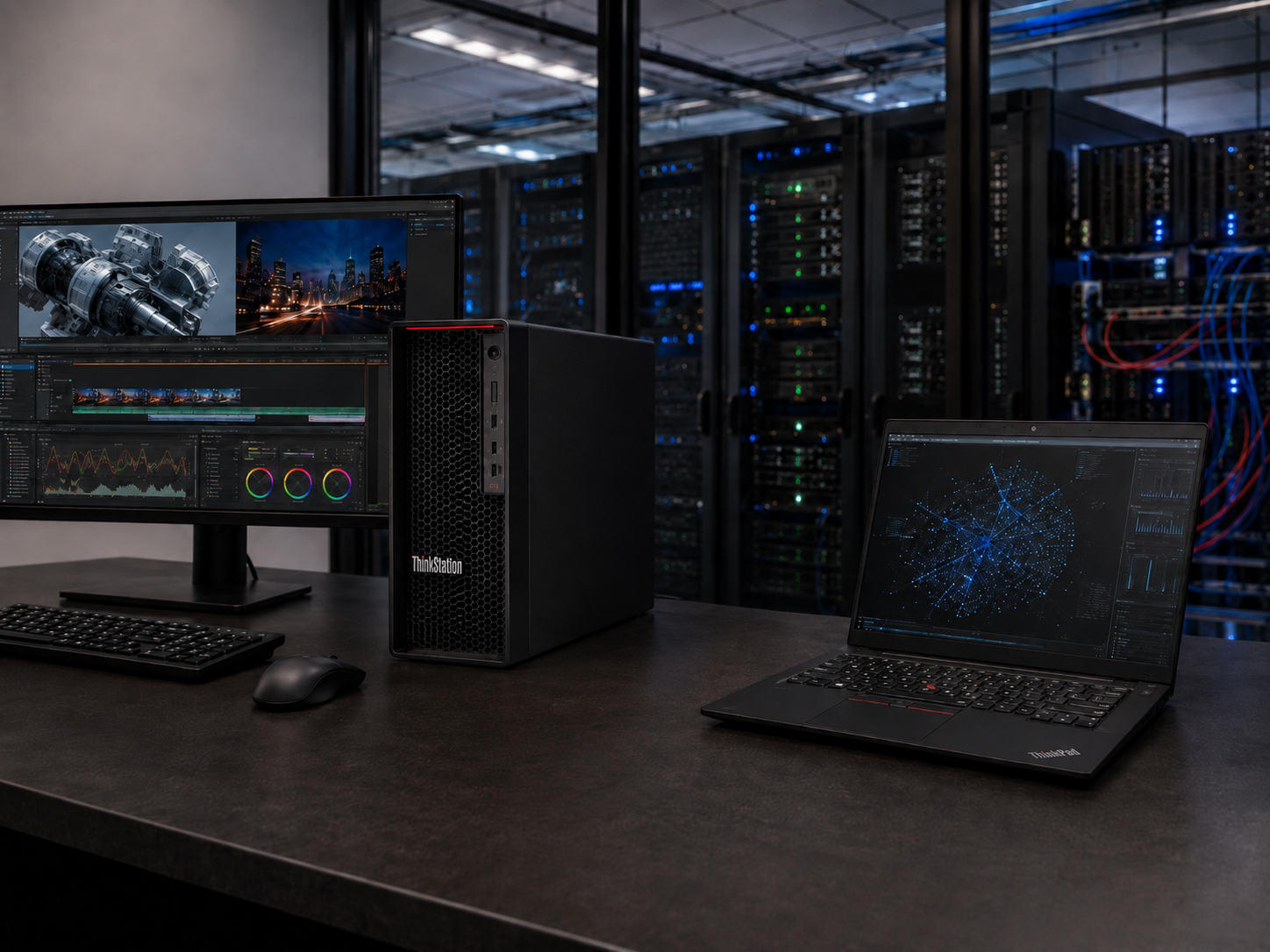 Cinematic ThinkStation Server Room Setup